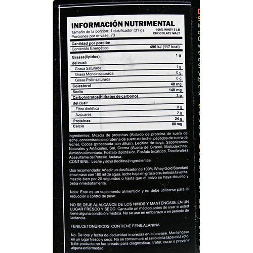 Proteina Optimum Nutrition Gold Standard 100 Whey 5 Libras Sabor Malt Chocolate