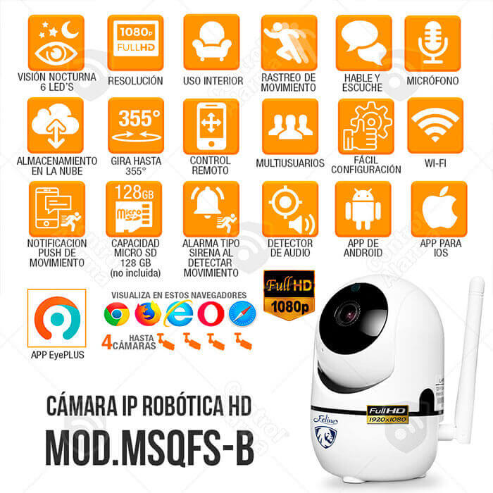 Camara Ip Full HD 1080p Blanca Rastreo Movimiento Wifi Auto Tracking Audio Dos Vias Video Vigilancia Casa o Negocio