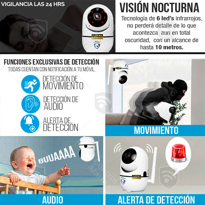 Camara Ip Full HD 1080p Blanca Rastreo Movimiento Wifi Auto Tracking Audio Dos Vias Video Vigilancia Casa o Negocio