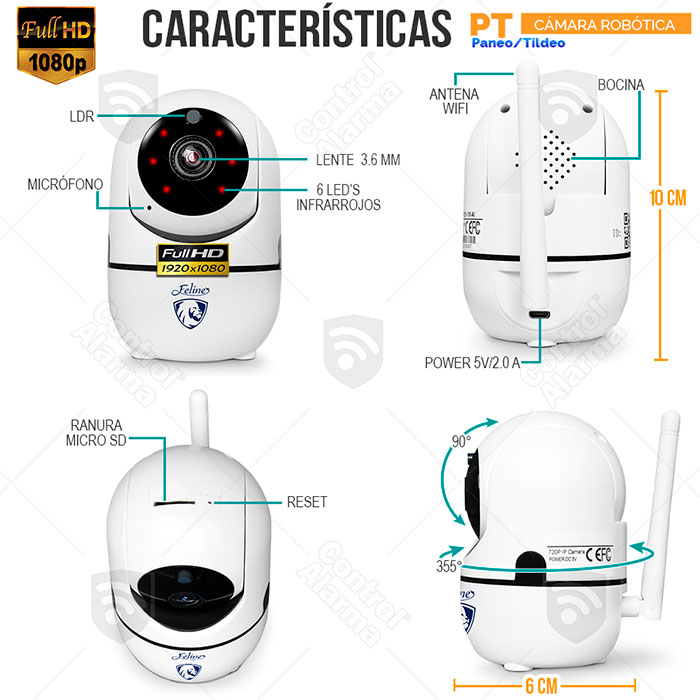 Camara Ip Full HD 1080p Blanca Rastreo Movimiento Wifi Auto Tracking Audio Dos Vias Video Vigilancia Casa o Negocio