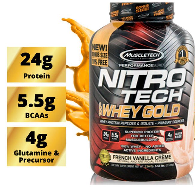 Proteina Nitrotech 5 lbs 100% WHEY GOLD - Sabor CHOCOLATE - y Cilindro GRATIS