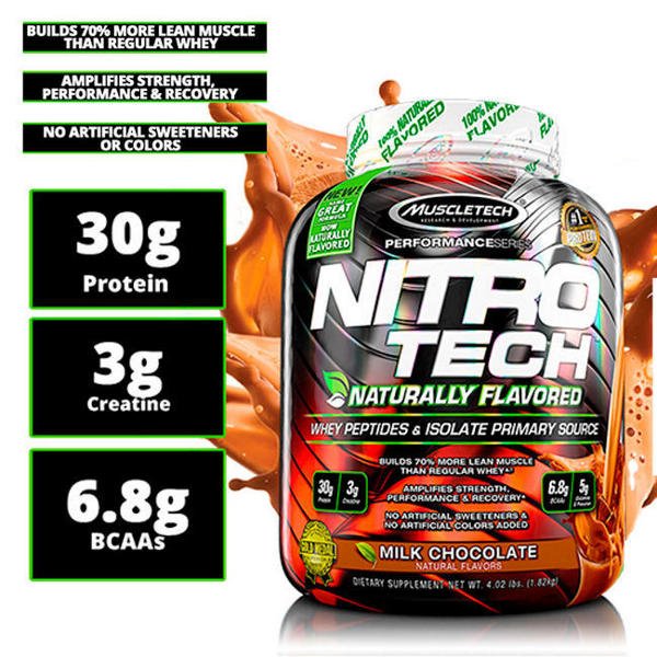 Proteina Nitrotech 4 lbs Muscletech - Sabor CHOCOLATE - y Cilindro GRATIS