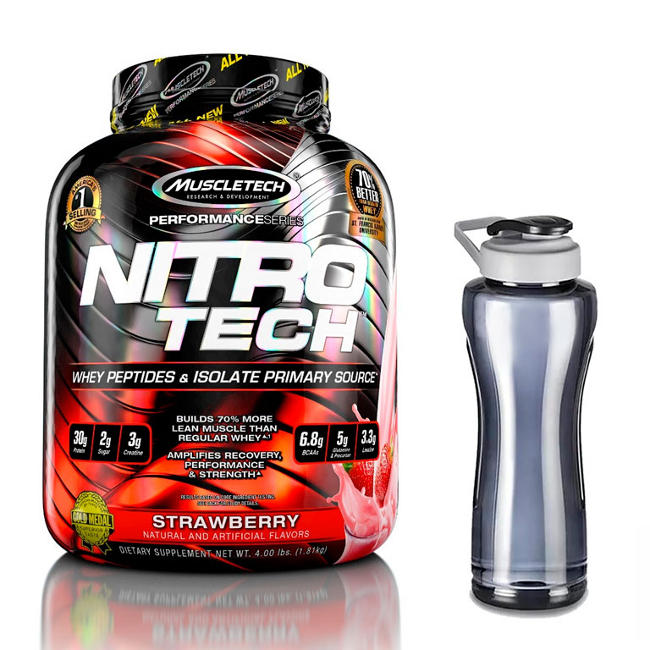 Proteina Nitrotech 4 lbs Muscletech - Sabor FRESA - y Cilindro GRATIS