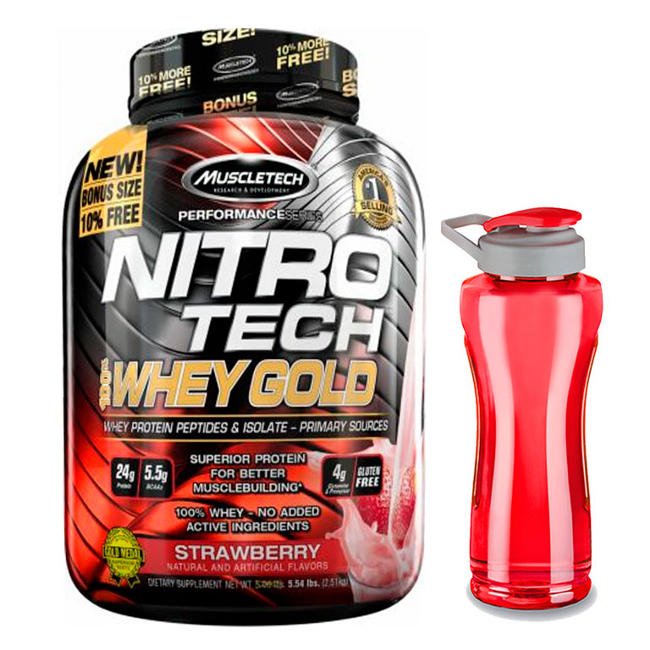 Proteina Nitrotech 5 lbs 100% WHEY GOLD - Sabor FRESA - y Cilindro GRATIS
