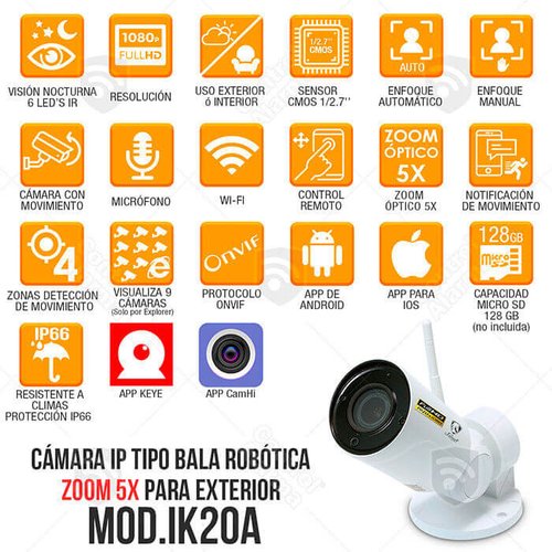 Camara Ip Wifi Full HD 1080p Exterior Robotica Movimiento Zoom 5x Seguridad