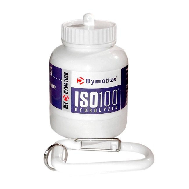 Embudo Llavero porta Proteina 30g con etiqueta ISO 100 Whey Dymatize