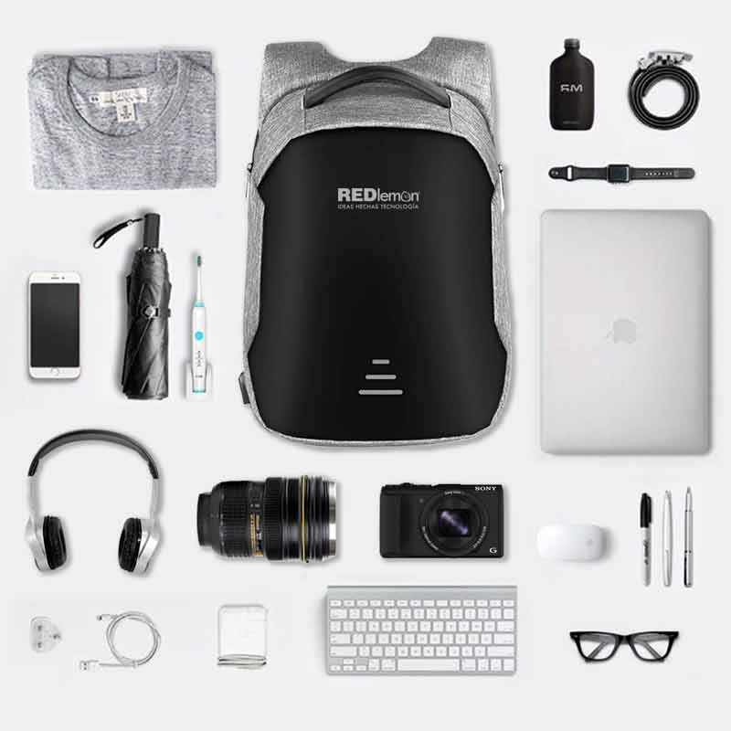 Redlemon Mochila Antirrobo Impermeable para Laptop, con Puerto USB para Power Bank y Audífonos, Cierre de Protección y más