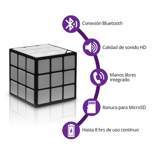 Redlemon Bocina Bluetooth Inalámbrica LED en Forma de Cubo Rubik, con Ranura Micro SD, Puerto Auxiliar 3.5mm, Control de Volumen y Manos Libres, Batería Recargable de Larga Duración