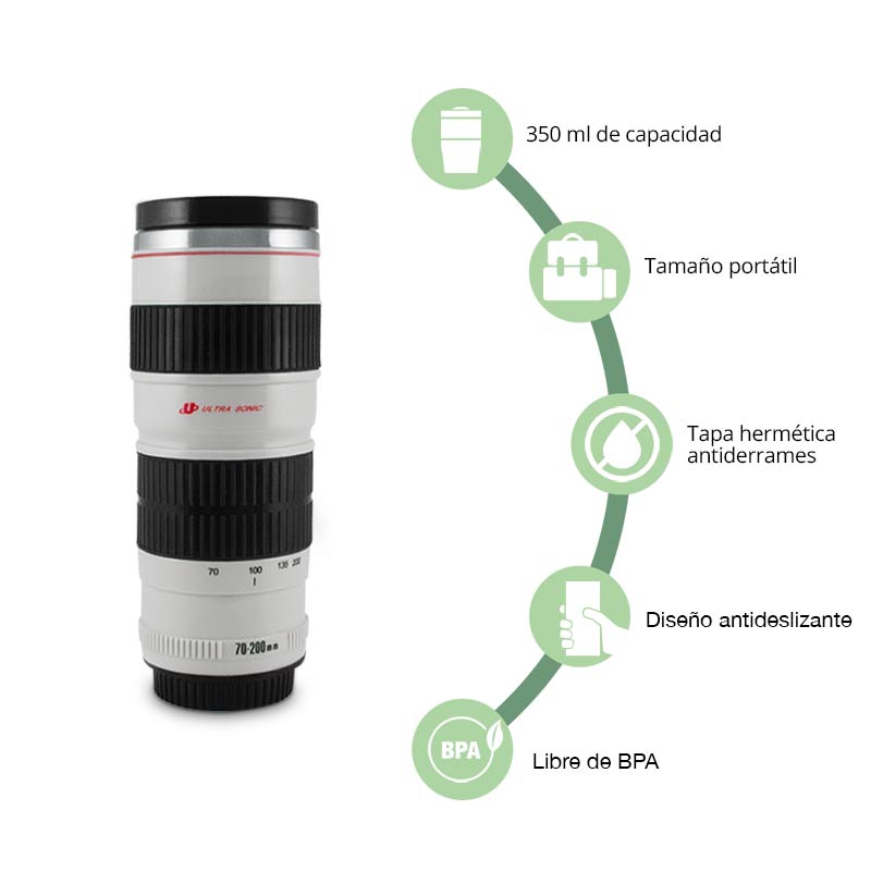 Redlemon Termo Portátil en Forma de Lente Telefoto con Tapa Hermética 350ml