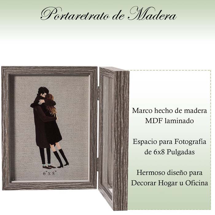 Elegante Moderno Portaretrato doble coin bisagra fotos 6x8 mdf laminado baby shower, decoracion, regalo, recamara. HW131-1