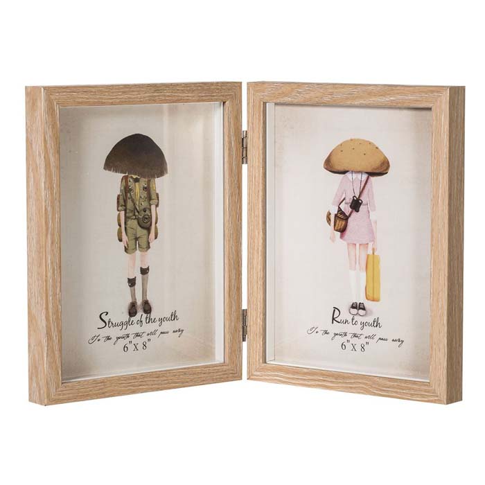 Elegante Moderno Portaretrato doble coin bisagra fotos 6x8 mdf laminado baby shower, decoracion, regalo, recamara. HW131-1