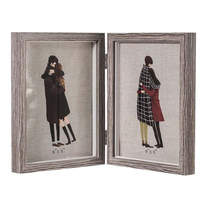 Elegante Moderno Portaretrato doble coin bisagra fotos 6x8 mdf laminado baby shower, decoracion, regalo, recamara. HW131-1