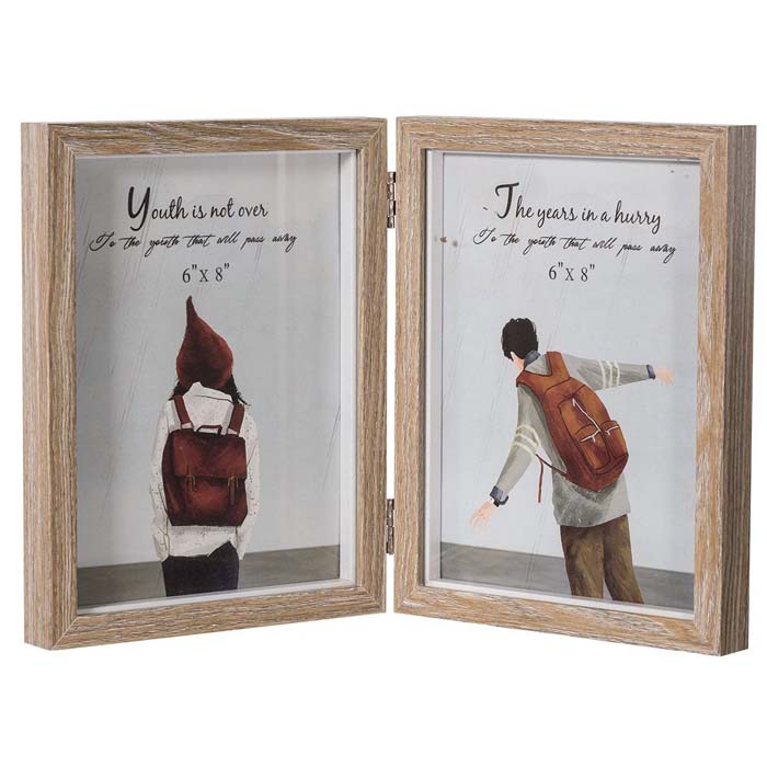 Elegante Moderno Portaretrato doble coin bisagra fotos 6x8 mdf laminado baby shower, decoracion, regalo, recamara. HW131-1