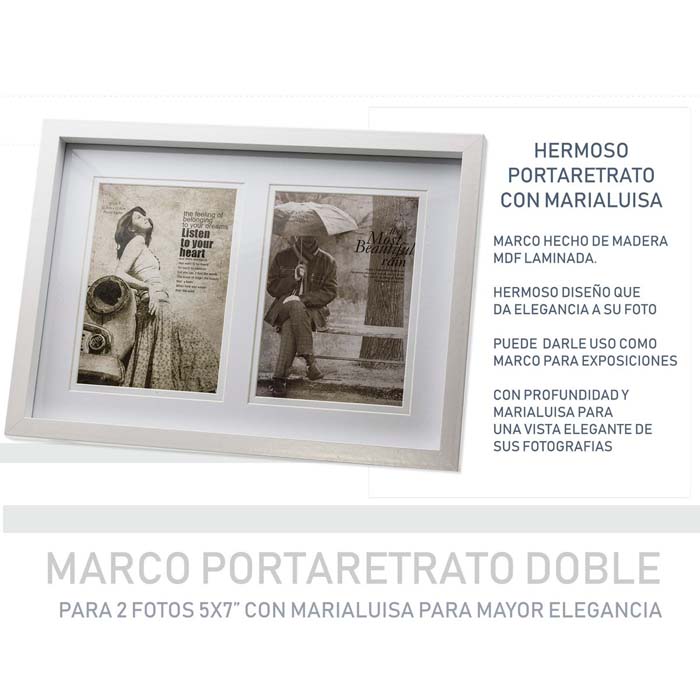 HERMOSO PORTARETRATO DOBLE MADERA SOLIDA DE PRIMERA CALIDAD DISEÑO MODERNO 26 X 35  2 FOTOS 5X7