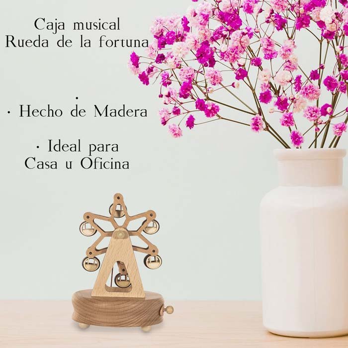 Caja Musical Rueda de la Fortuna , Caja Musical de Cuerda, Caja Musical de colección ,Caja musical de madera, Hogar u Oficina