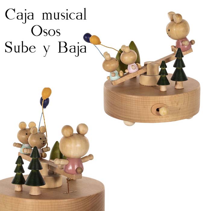 Caja Musical Osos sube y baja , Caja Musical de Cuerda, Caja Musical de colección ,Caja musical de madera, Hogar u Oficina