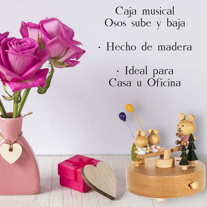 Caja Musical Osos sube y baja , Caja Musical de Cuerda, Caja Musical de colección ,Caja musical de madera, Hogar u Oficina