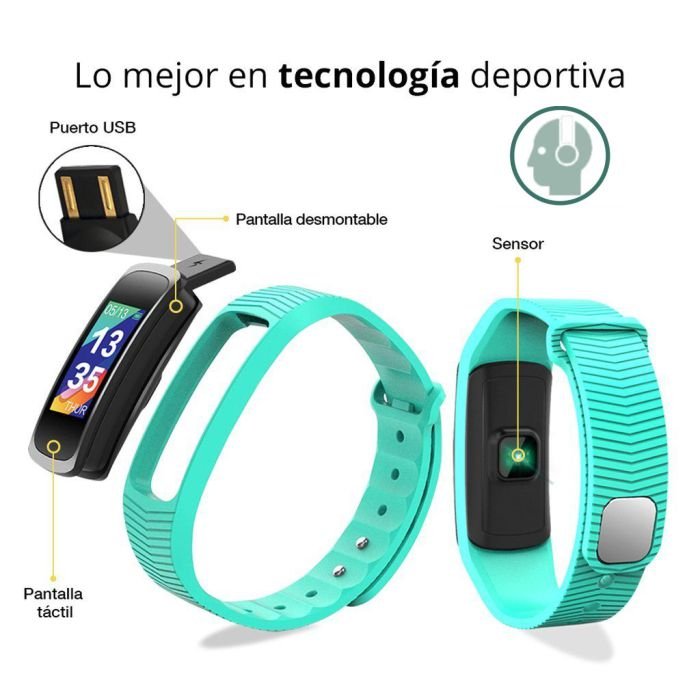 Fitband Sport Bluetooth Pantalla a Color, Contra Agua, Monitor de Ritmo Cardiaco y Presión Arterial
