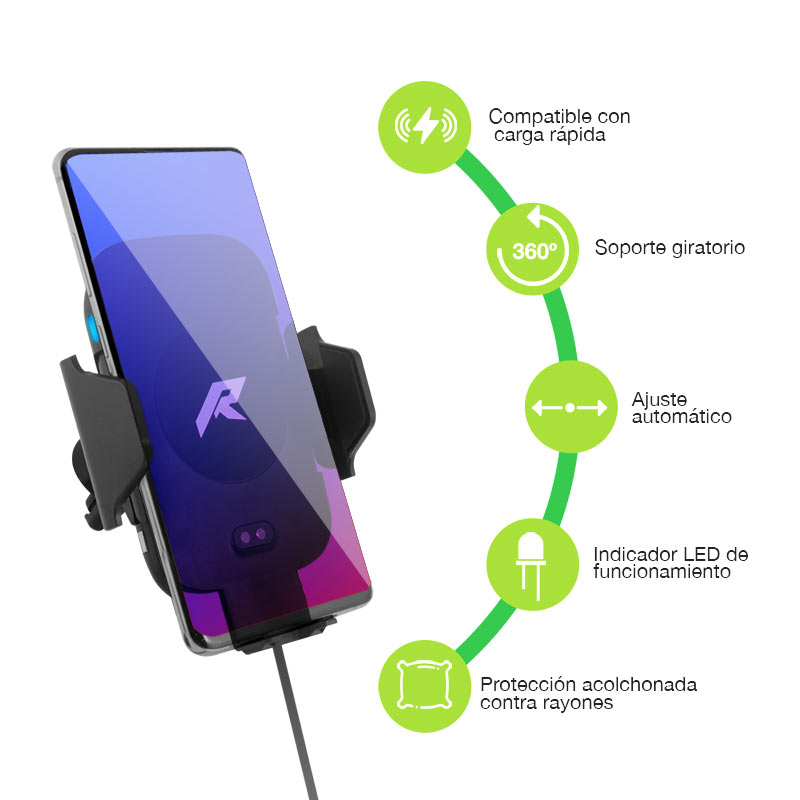 Redlemon Soporte y Cargador Inalámbrico de Auto para Smartphone con Tecnología Qi, Carga Rápida, Apertura y Cerrado Automático, Ajuste Universal