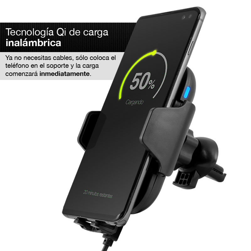 Redlemon Soporte y Cargador Inalámbrico de Auto para Smartphone con Tecnología Qi, Carga Rápida, Apertura y Cerrado Automático, Ajuste Universal