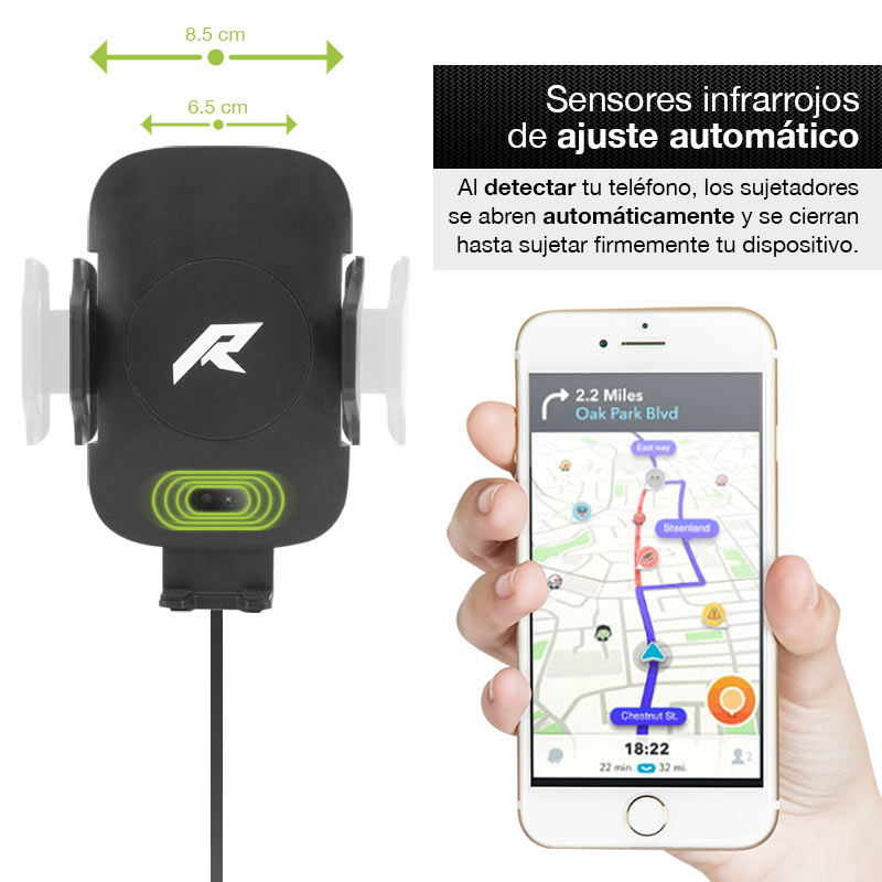 Redlemon Soporte y Cargador Inalámbrico de Auto para Smartphone con Tecnología Qi, Carga Rápida, Apertura y Cerrado Automático, Ajuste Universal