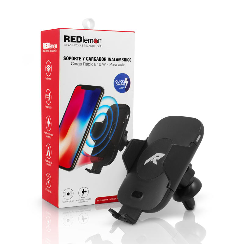Redlemon Soporte y Cargador Inalámbrico de Auto para Smartphone con Tecnología Qi, Carga Rápida, Apertura y Cerrado Automático, Ajuste Universal