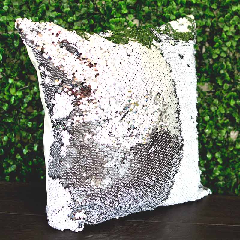 Cojin Para Sublimar Con Lentejuela Reversible 38x38cm 2pz plata TLP