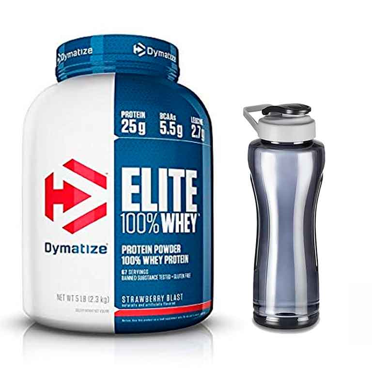 Proteina Elite Dymatize 100% Whey 5 lbs - Sabor FRESA - y Cilindro GRATIS