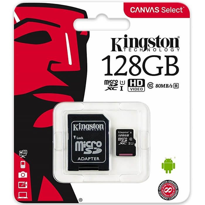Memoria MicroSD 128GB Kingston SDXC Clase 10 Canvas Select Con Adaptador SDCS/128GB