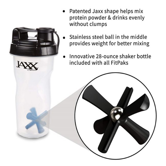 Lonchera Jaxx FitPak con Juego de Contenedores con Control de Porciones, Bolsa de Hielo Reusable y Botella Mezcladora, Negro/Rojo