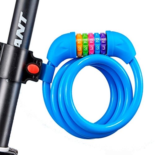 Candado Para Bicicleta Con Cable De Acero Color Azul