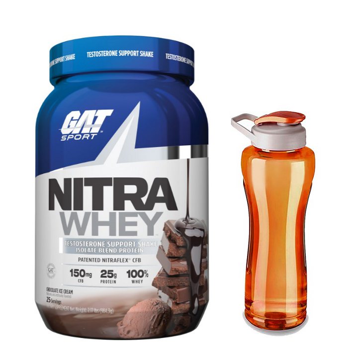 Proteina NITRA WHEY GAT 866g 25 servicios con Pro Testosterona - Sabor CHOCOLATE - y Cilindro GRATIS