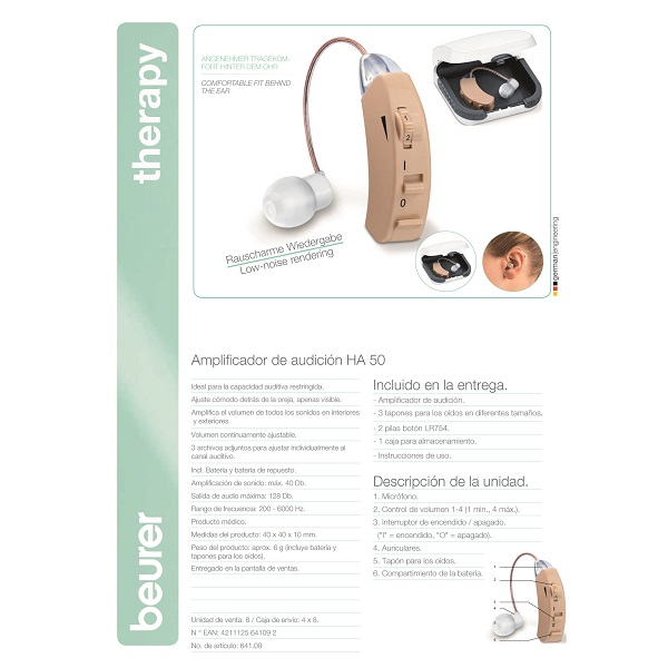 Audí­fono Problemas Auditivos Amplificador Sonido HA50 Beurer