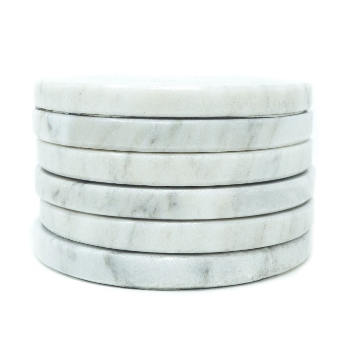 Set de 6 Portavasos cuadrado de Mármol Natural, Gris Mazahua / Incluye base para guardarlos / Diseño elegante / Para bebidas frías o calientes