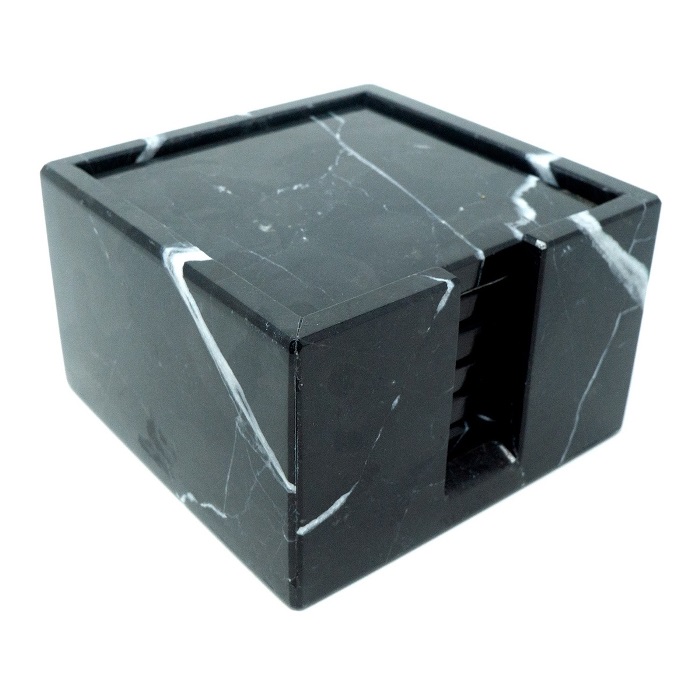 Set de 6 Portavasos cuadrado de Mármol Natural, Gris Mazahua / Incluye base para guardarlos / Diseño elegante / Para bebidas frías o calientes