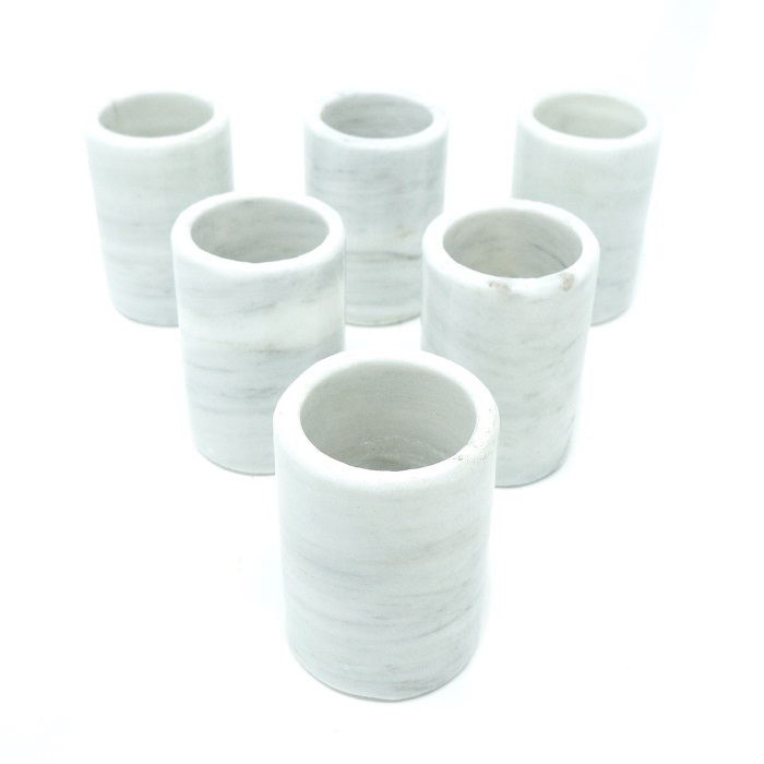 Juego de 6 Tequileros de Mármoll Natural, Gris Mazahua / Set de 6 caballitos de Mármol con bandeja / Vaso Tequilero, Mezcal / Vaso de chupito