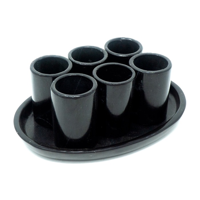 Juego de 6 Tequileros de Mármoll Natural, Gris Mazahua / Set de 6 caballitos de Mármol con bandeja / Vaso Tequilero, Mezcal / Vaso de chupito