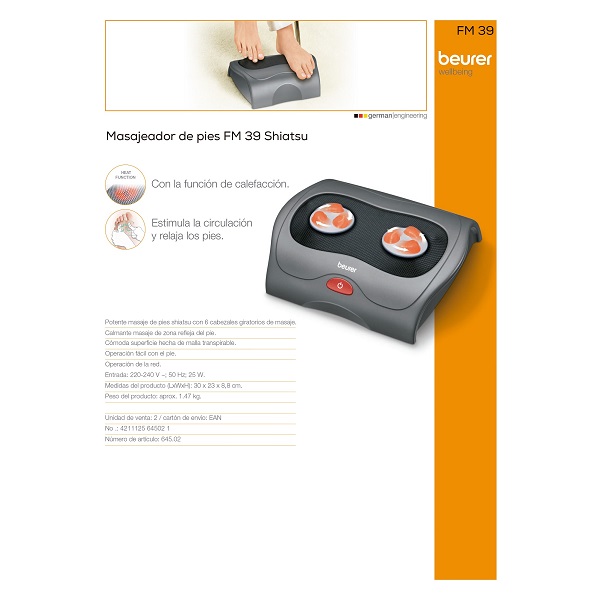 Aparato masaje Shiatsu Infrarrojos de pies Beurer FM39.