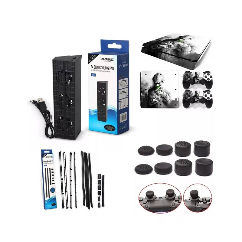 Ps4 Slim Combo Base Enfriador + Pegatina + Cubre Polvo