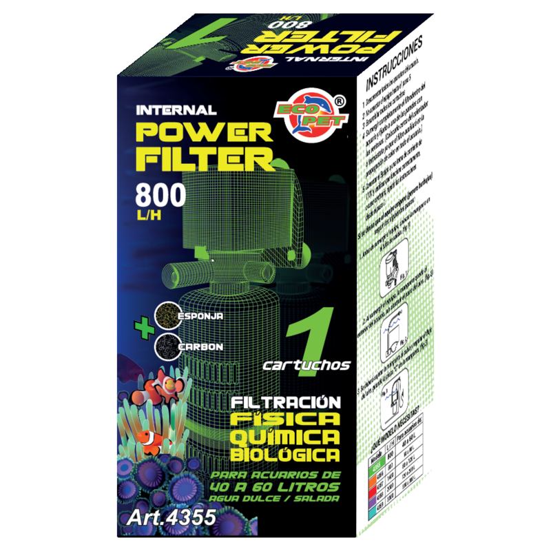 Filtro Interno Acuario Pecera Peces 40-60 800 L/h 4355