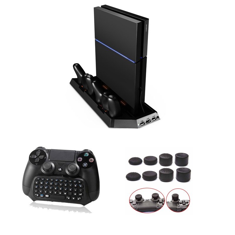 PS4 Base Vertical Enfriadora + Teclado Bluetooth + Grips Pro