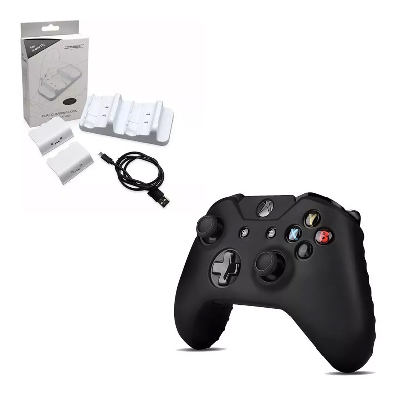Kit Carga Juega Dual Para Xbox One S, X + Funda Negra