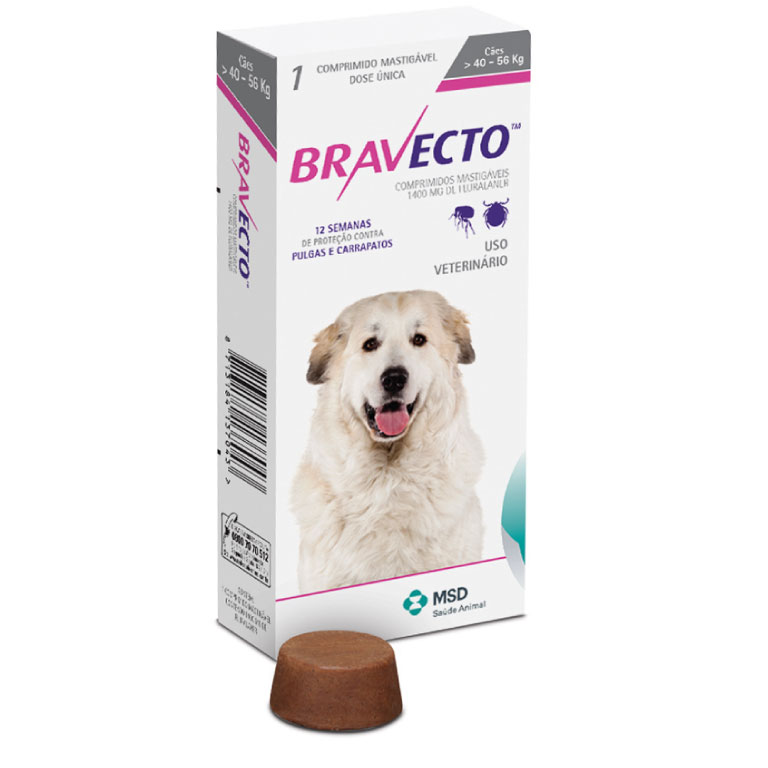 Bravecto Desparacitante 40-56 Kg Para Perro Raza Extra Grande 1 Comp 1400 Mg