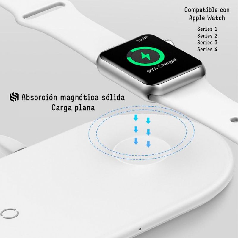 Cargador Inalámbrico para iPhone y Apple Watch 1/2/3/4 Tipo C Blanco BINDEN