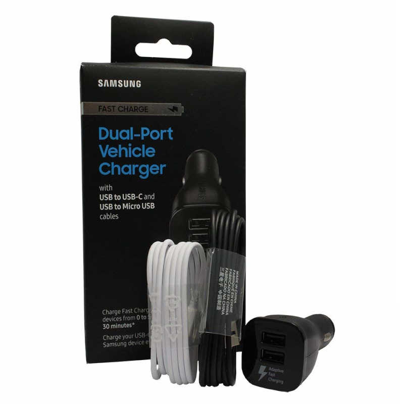 Cargador Samsung De Carro Dual Port Fast Micro Usb + Usb C