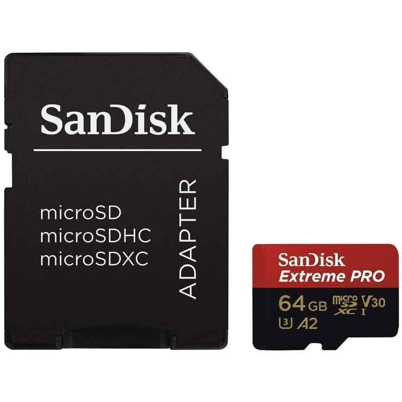 Memoria Micro SD 64GB Sandisk Extreme PRO A2 U3 V30 Clase 10 SDSQXCY-064G-GN6MA 