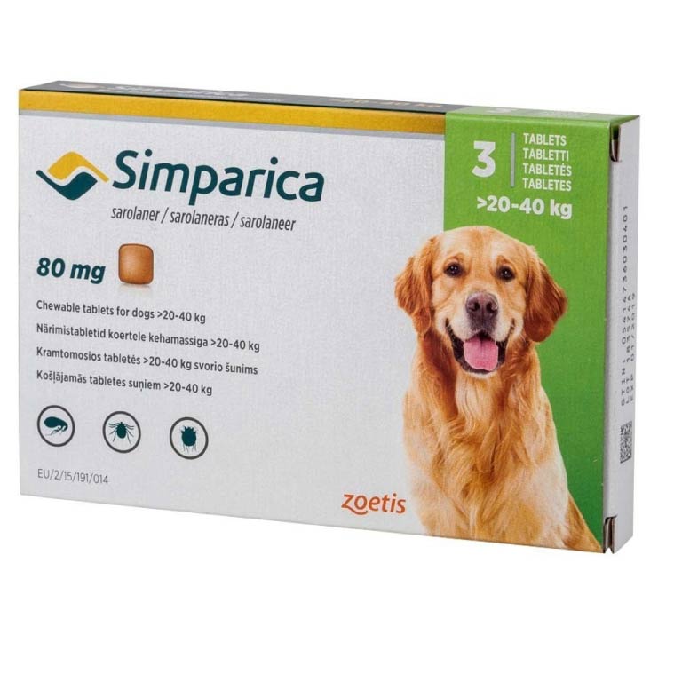 Antipulgas Y Contra La Sarna En Perros Simparica 20 A 40 Kg - 3 Tabs