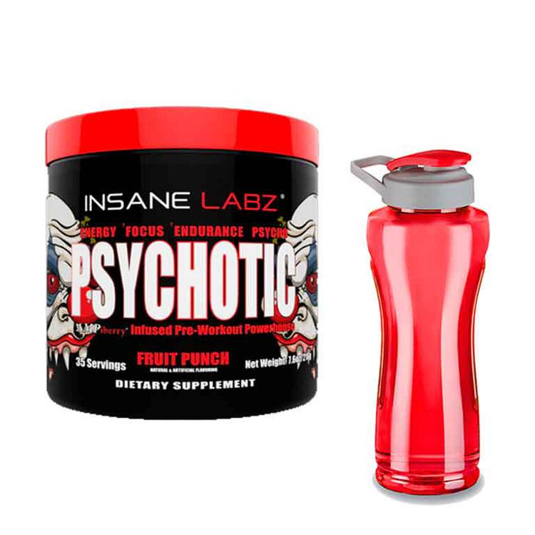 Pre Entreno Psychotic Red 35 servicios - Sabor Fruit Punch - y Cilindro Gratis