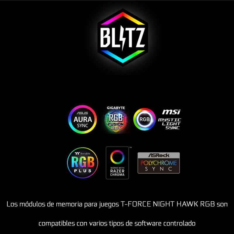 Memoria RAM DDR4 16GB 3200MHz TEAMGROUP NIGHT HAWK 2X8GB RGB TF1D416G3200HC16CDC01 