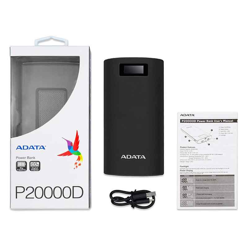 Power Bank 20000MAH ADATA P20000D Bateria Portatil AP20000D-DGT-5V-CBK 